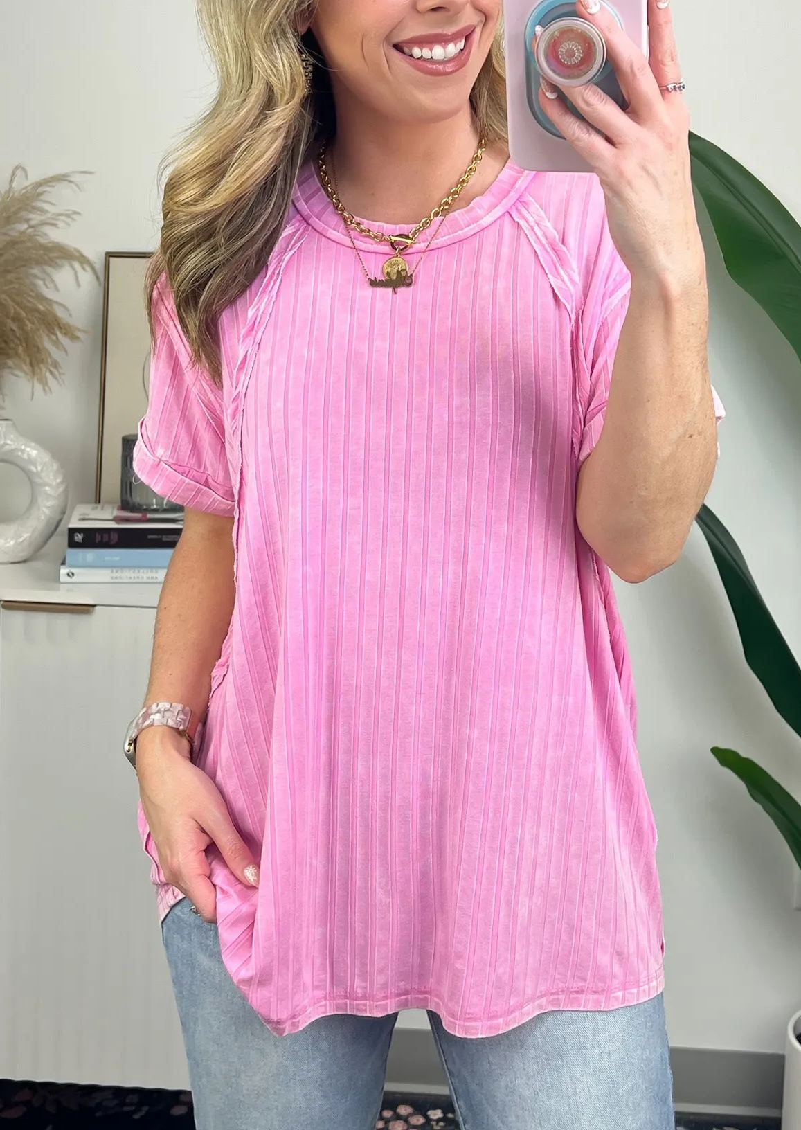 Women's Slouchy Ribbed Mineral Wash Tee