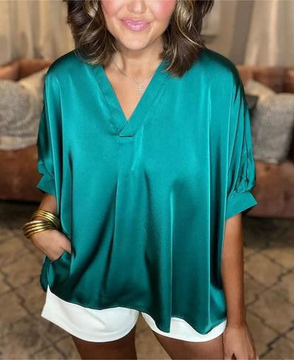 Classic Silk Satin V-Neck Shirt