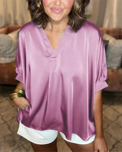 Classic Silk Satin V-Neck Shirt