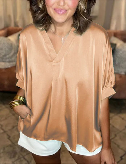 Classic Silk Satin V-Neck Shirt