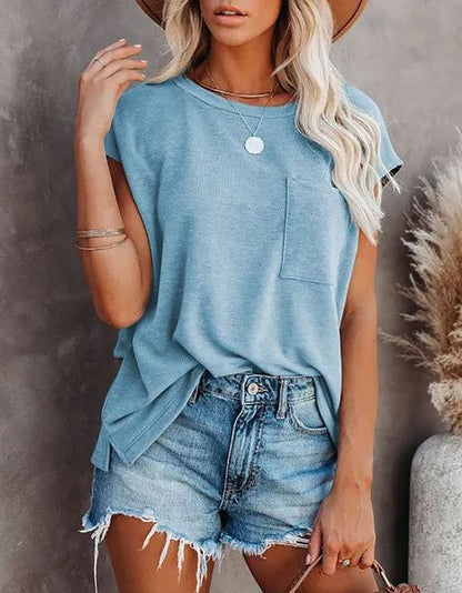 Summer Solid Color Round Neck Short Sleeve T-shirt