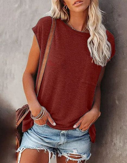 Summer Solid Color Round Neck Short Sleeve T-shirt