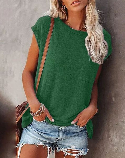 Summer Solid Color Round Neck Short Sleeve T-shirt