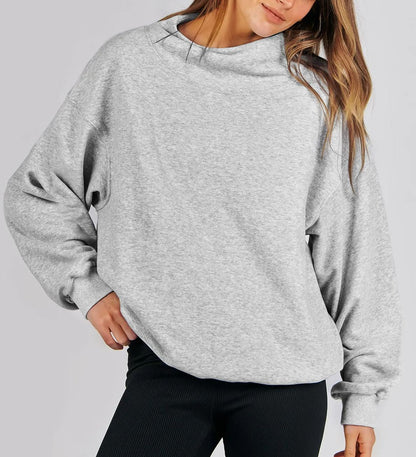 Women's Slit Mock Neck Oversized Sweatshirt