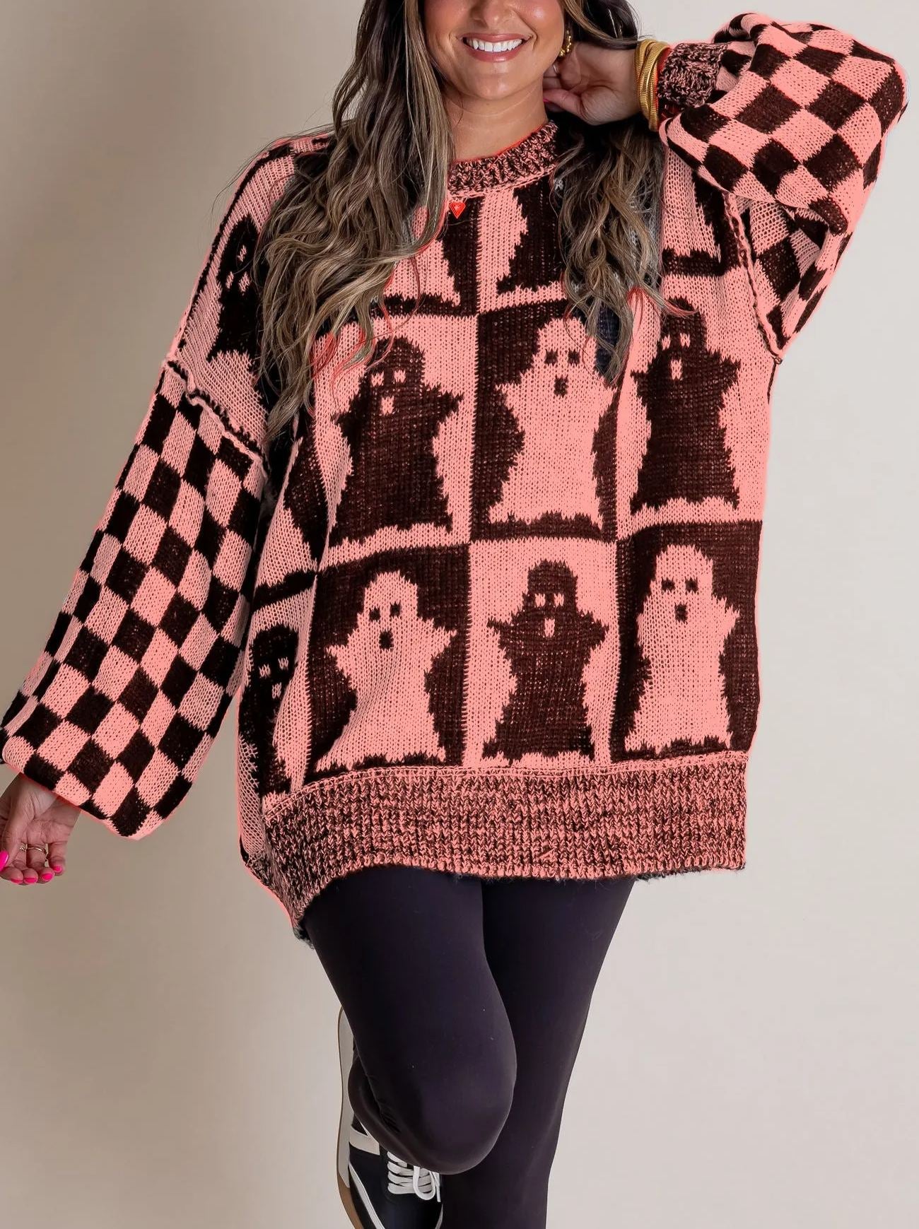 Women's Halloween Checkered Sweater - Spooky Season