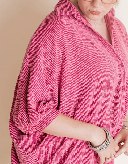 Women's Dolman Sleeves Ribbed Button Down Top