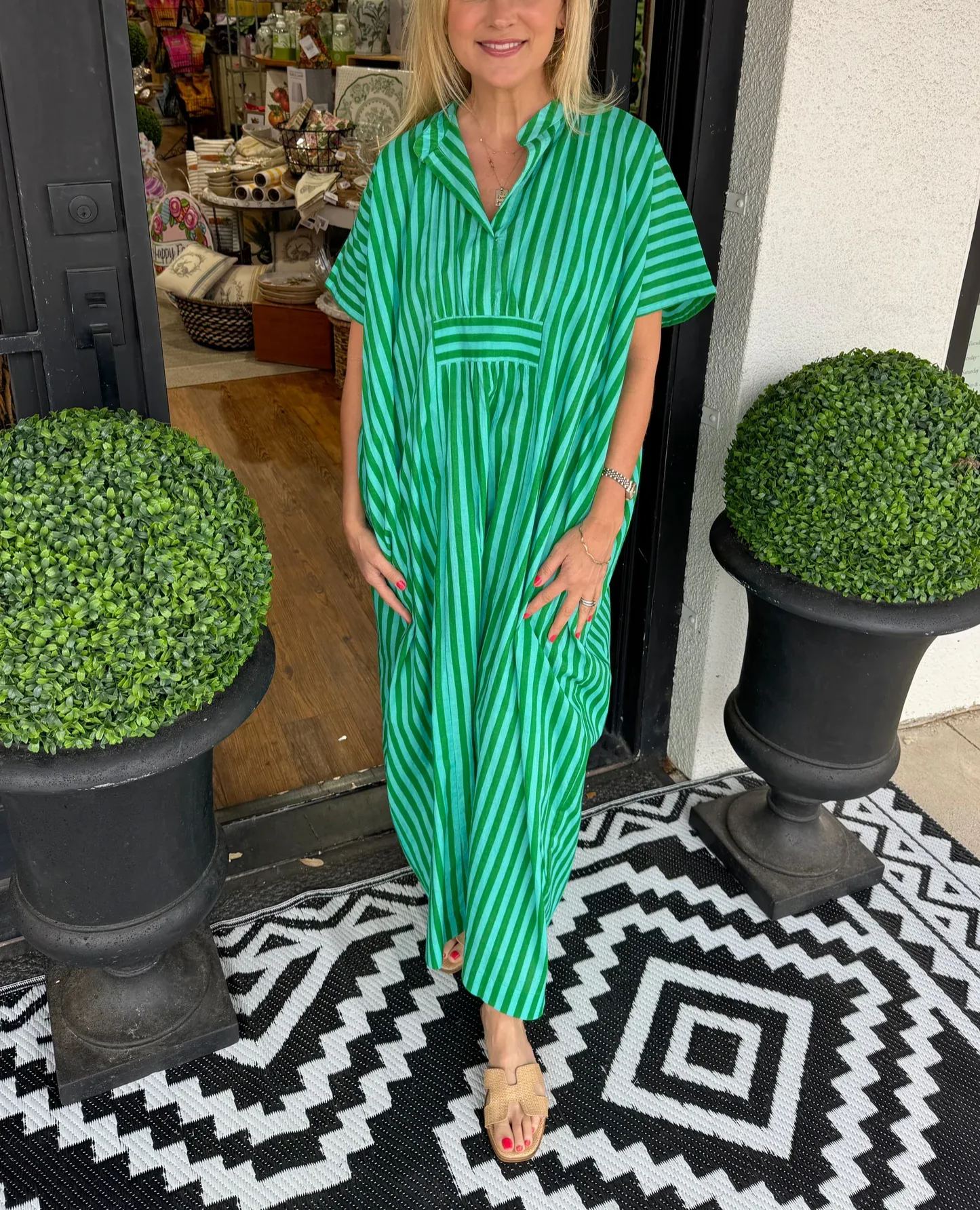 Women's V Neck Striped Shirt Dress