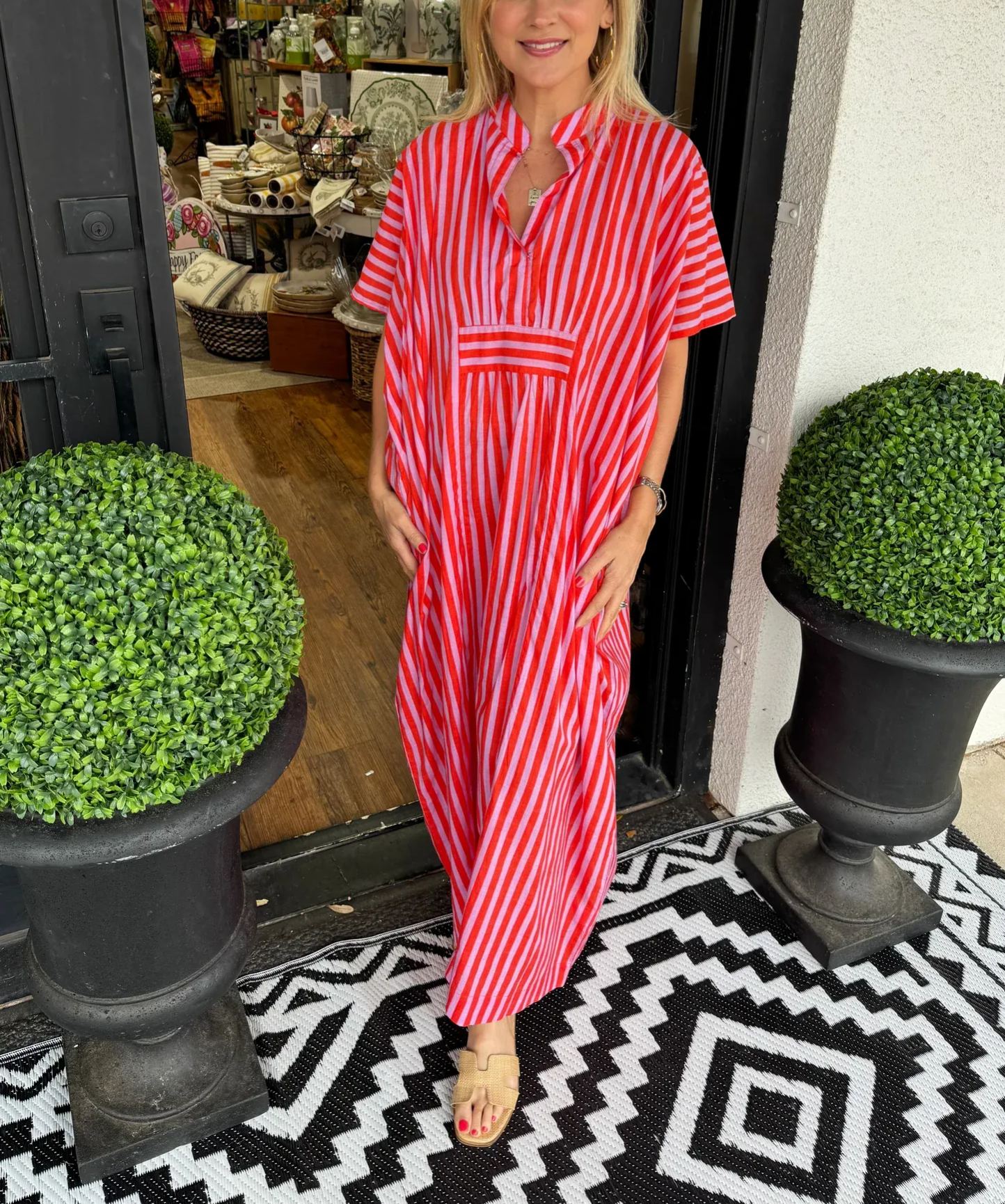 Women's V Neck Striped Shirt Dress