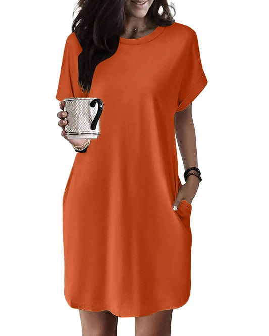 Women's Casual Short Sleeve T-Shirt Dress with Pockets