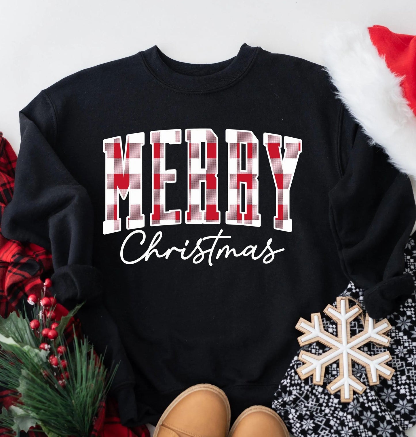 "Merry Christmas" Plaid Graphic Sweatshirt