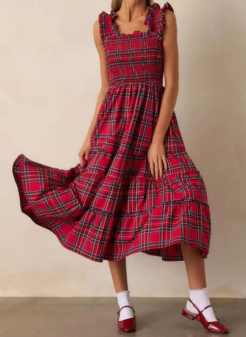 Women's Sleeveless Plaid Ruffle A-Line Dress