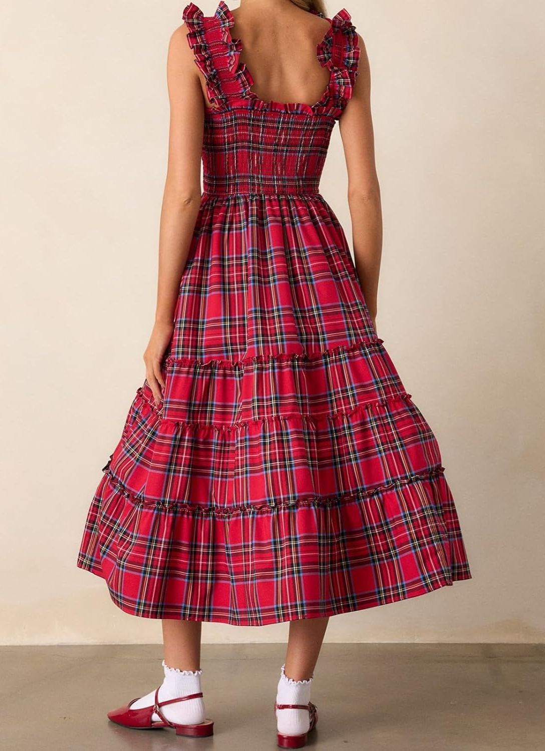 Women's Sleeveless Plaid Ruffle A-Line Dress