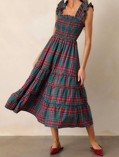 Women's Sleeveless Plaid Ruffle A-Line Dress