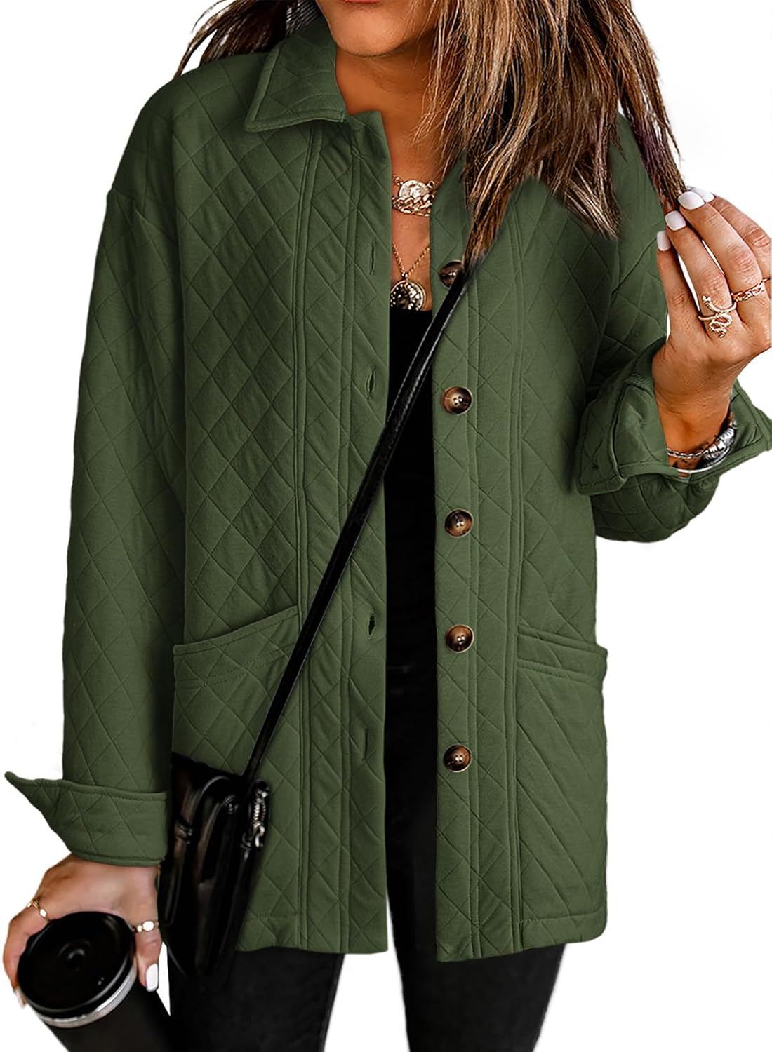 Women's  Casual Button Down Long Sleeve Quilted Jackets