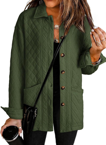 Women's  Casual Button Down Long Sleeve Quilted Jackets
