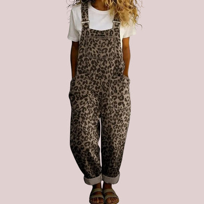 Women's Vintage Leopard Print Adjustable Strap Overalls