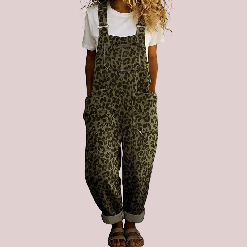 Women's Vintage Leopard Print Adjustable Strap Overalls