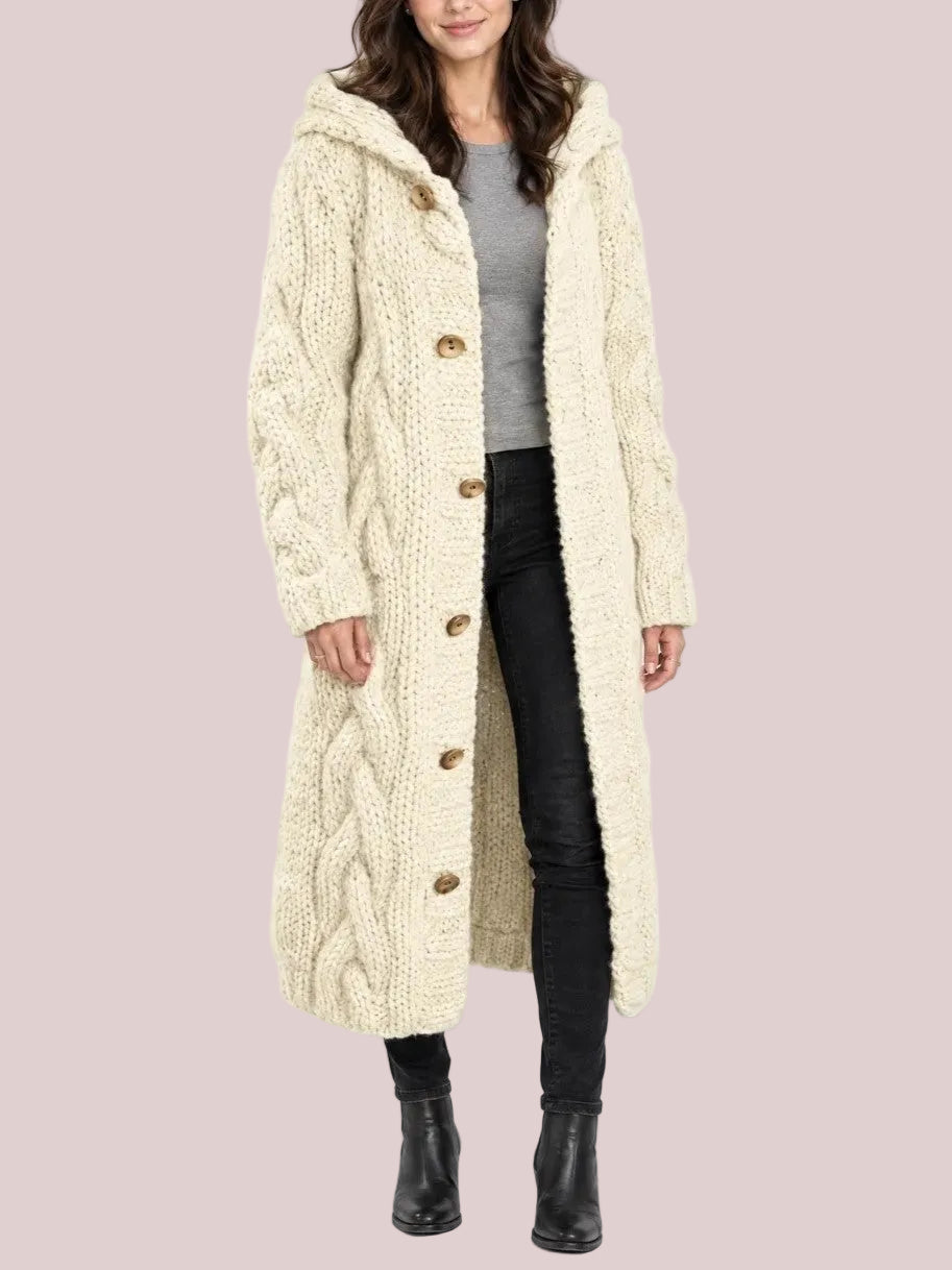 Women's Oversized Cable Knit Hooded Sweater Coat