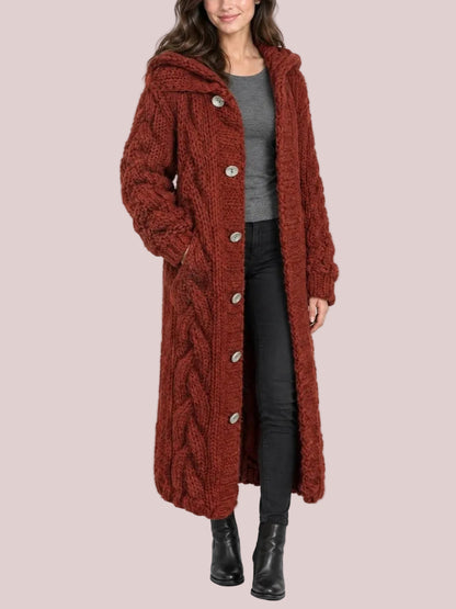 Women's Oversized Cable Knit Hooded Sweater Coat