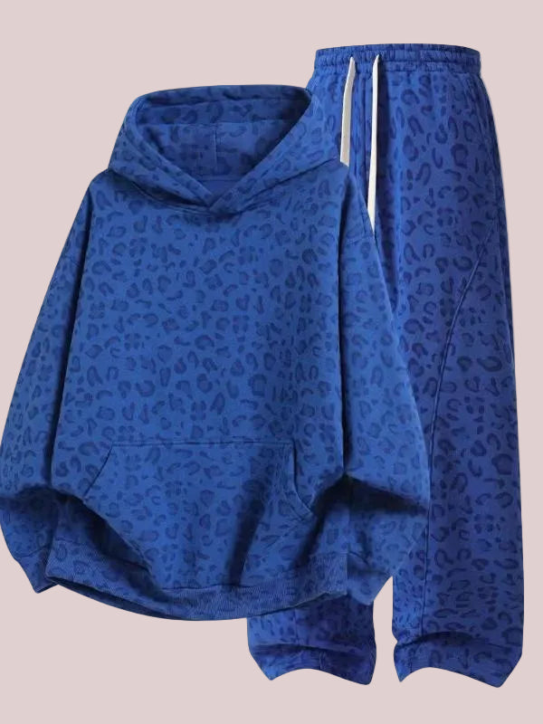 Women's Leopard Print Oversized Hoodie & Wide Leg Sweatpants Set