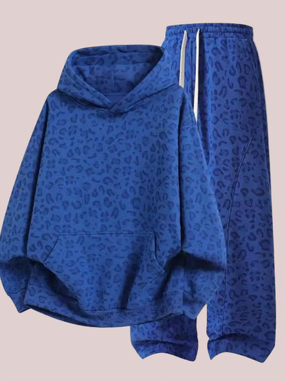 Women's Leopard Print Oversized Hoodie & Wide Leg Sweatpants Set