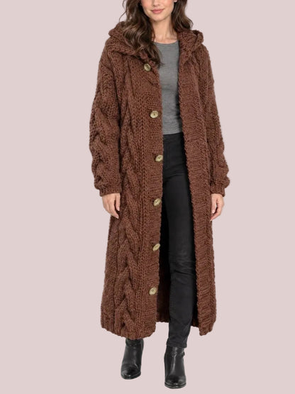 Women's Oversized Cable Knit Hooded Sweater Coat