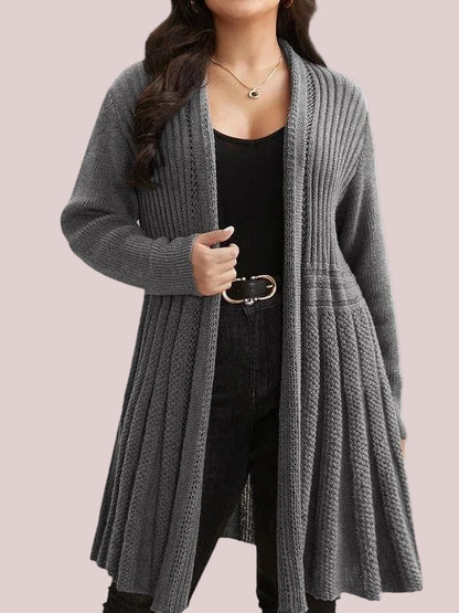 Women's Long Sleeve Hollow Knit Flared Hem Cardigan Coat