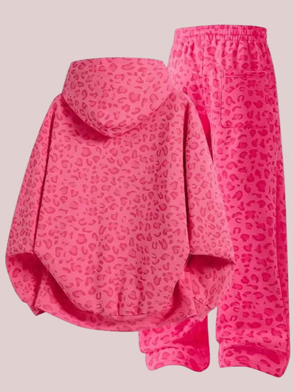Women's Leopard Print Oversized Hoodie & Wide Leg Sweatpants Set