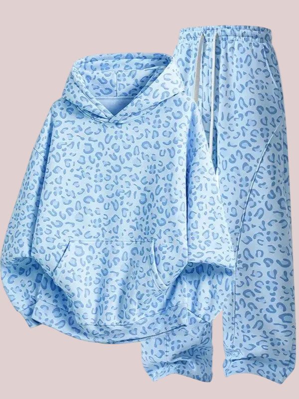 Women's Leopard Print Oversized Hoodie & Wide Leg Sweatpants Set