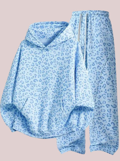 Women's Leopard Print Oversized Hoodie & Wide Leg Sweatpants Set