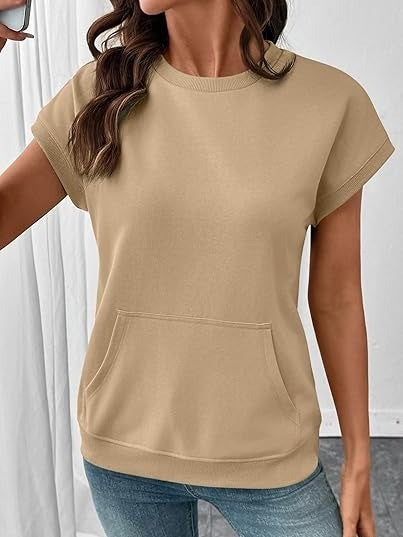 Women's Minimalist Solid Kangaroo Pocket Top