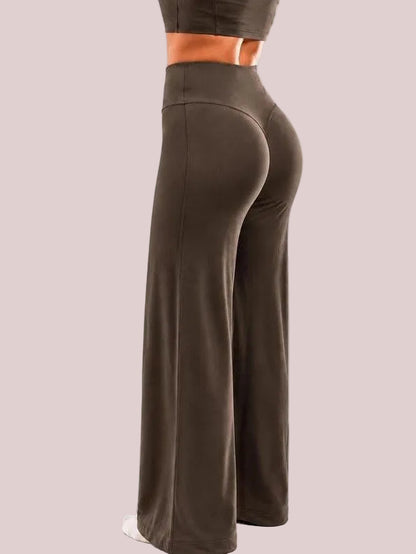Women's thermal wide leg pants in coffee brown