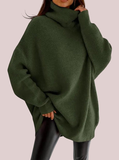 Women's Oversized Cowl Neck Batwing Sleeve Long Knit Tunic Sweater