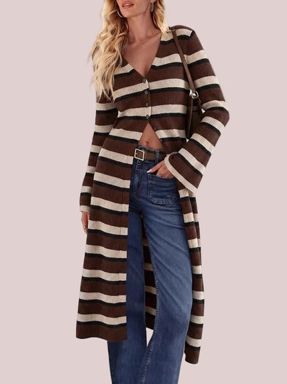 Women's V Neck Bell Sleeve Maxi Knit Cardigan