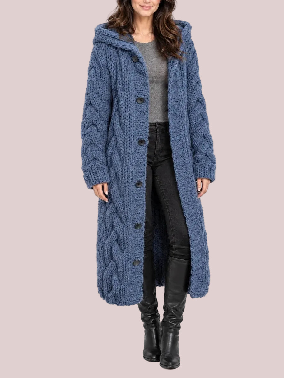 Women's Oversized Cable Knit Hooded Sweater Coat