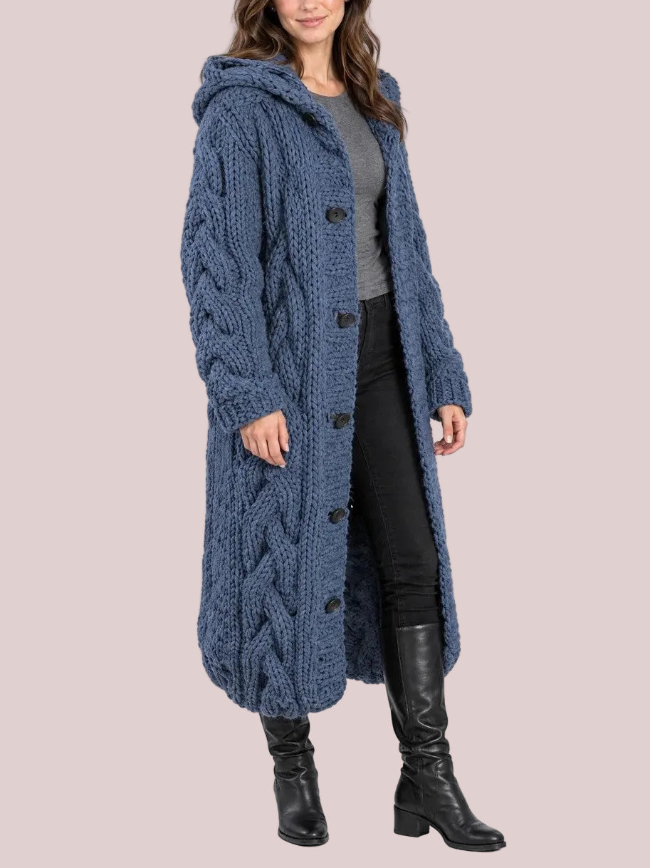 Women's Oversized Cable Knit Hooded Sweater Coat