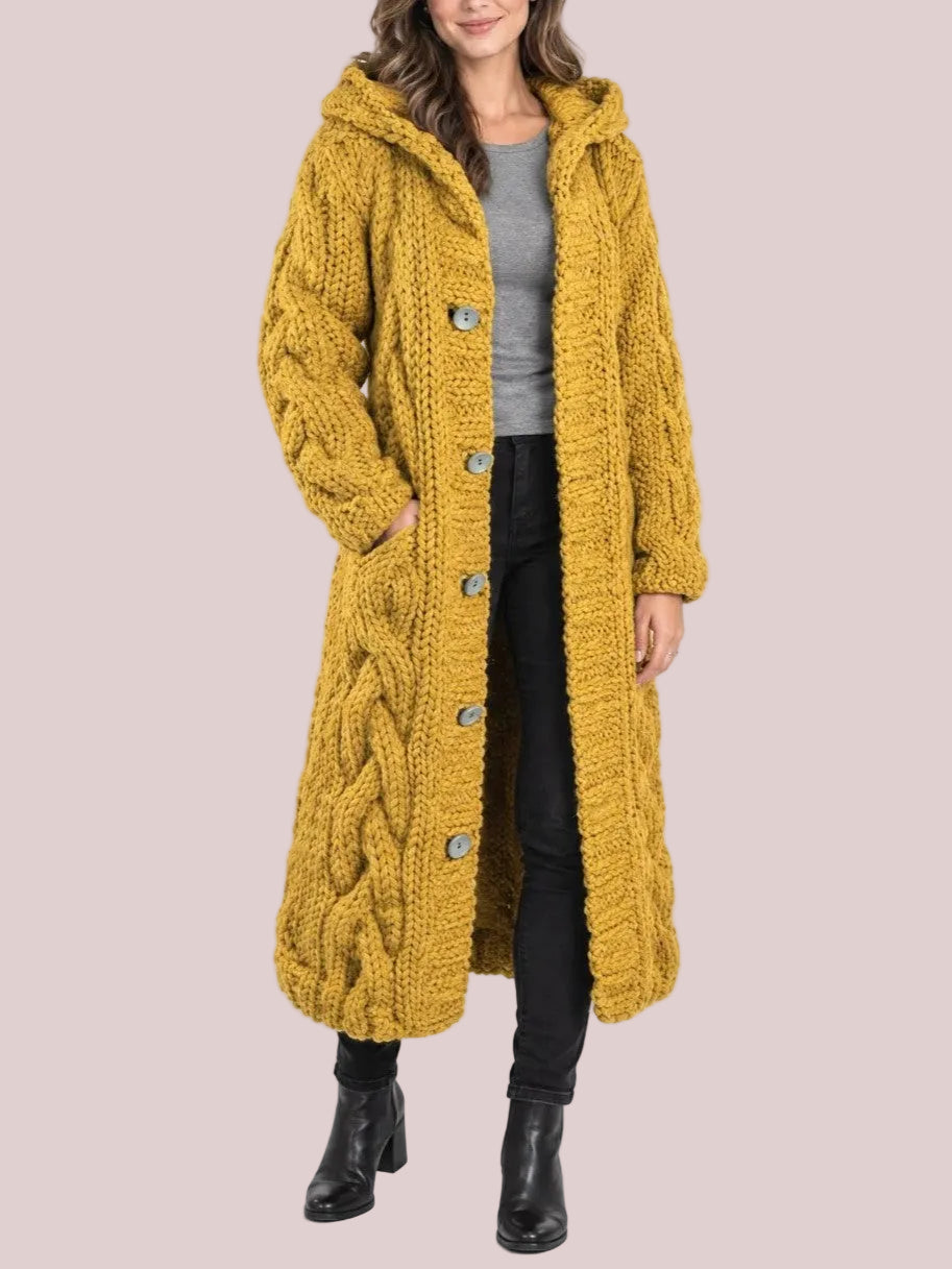 Women's Oversized Cable Knit Hooded Sweater Coat