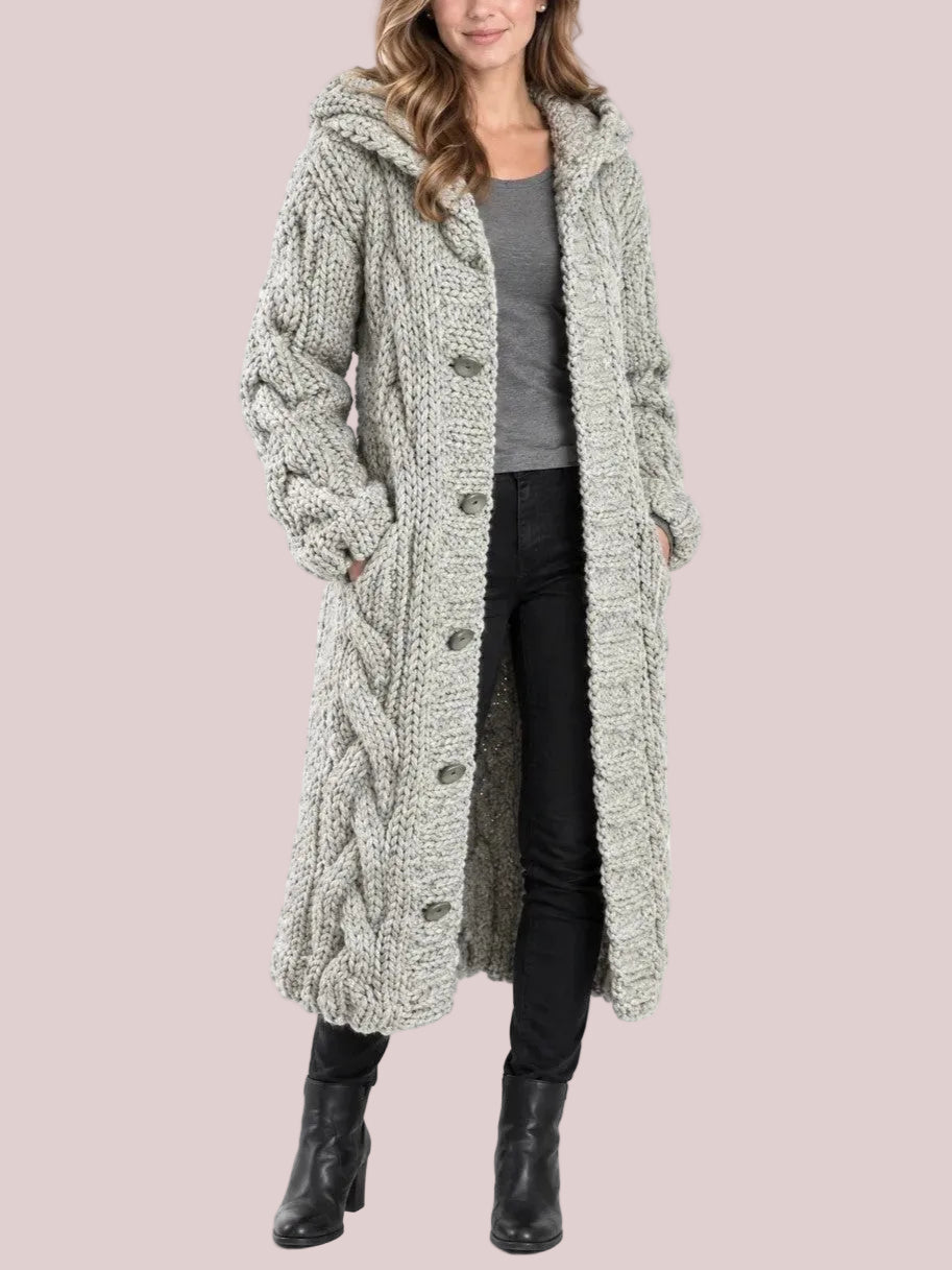 Women's Oversized Cable Knit Hooded Sweater Coat