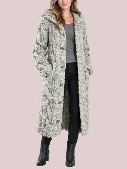 Women's Oversized Cable Knit Hooded Sweater Coat