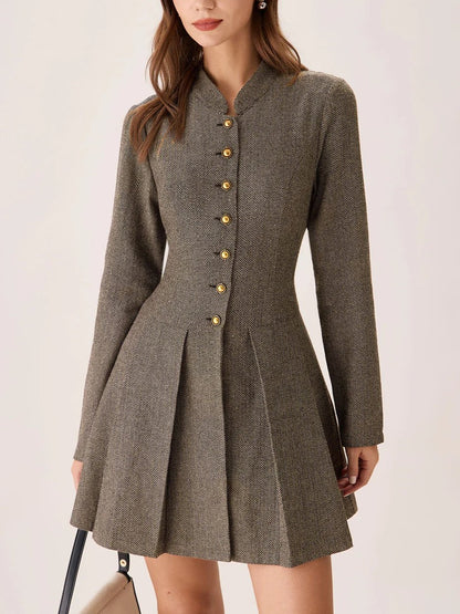Ruched Button A-Line Mini Dress