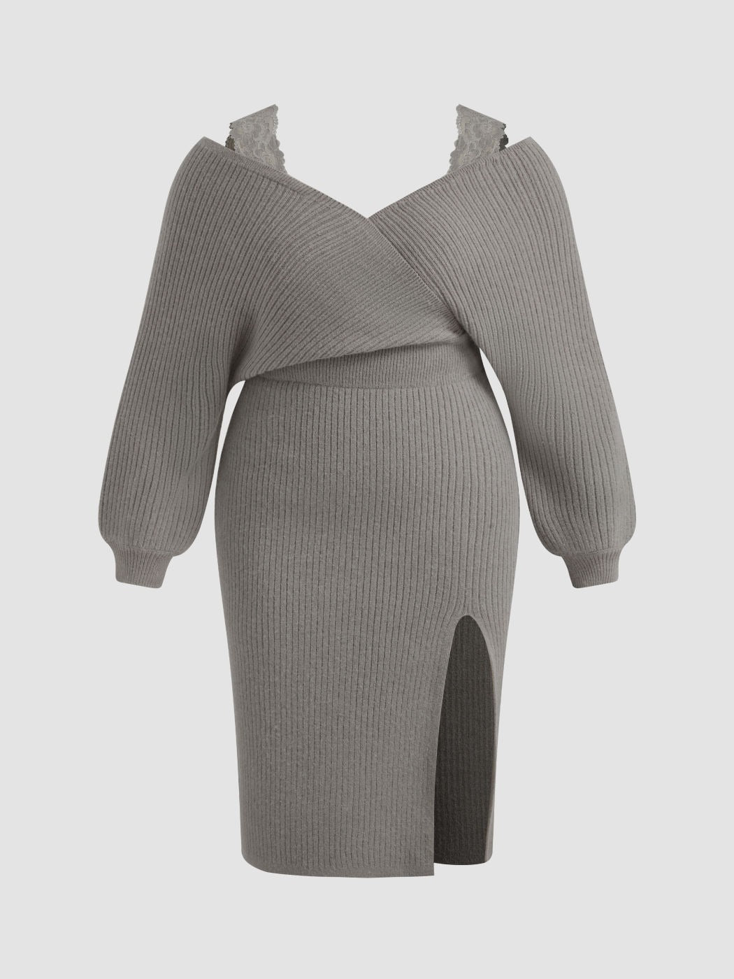 Knitted V-neck Split Lace Curve Dress