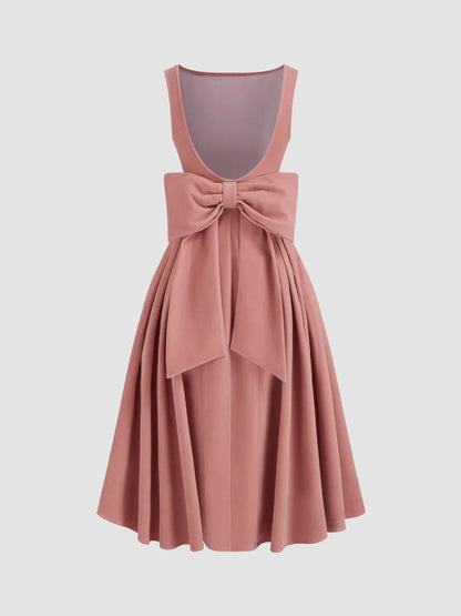 Boat Neck Bowknot Backless Midi Dress