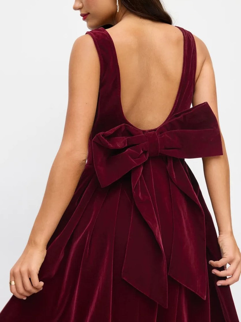 Boat Neck Bowknot Backless Midi Dress