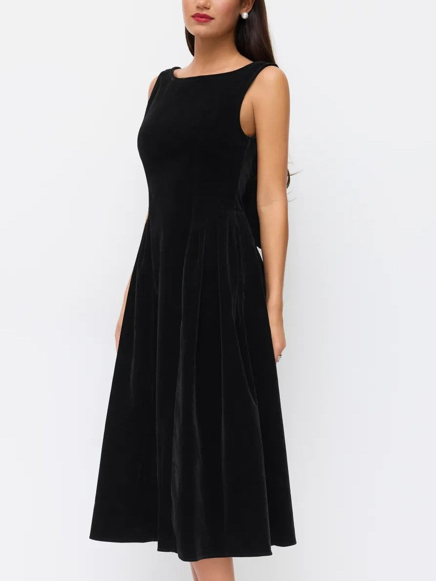 Boat Neck Bowknot Backless Midi Dress