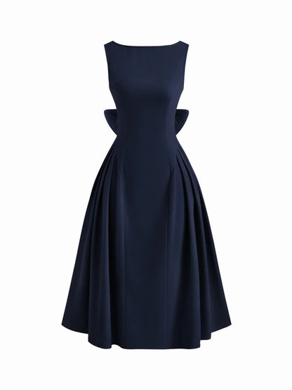 Boat Neck Bowknot Backless Midi Dress