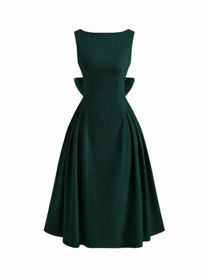Boat Neck Bowknot Backless Midi Dress