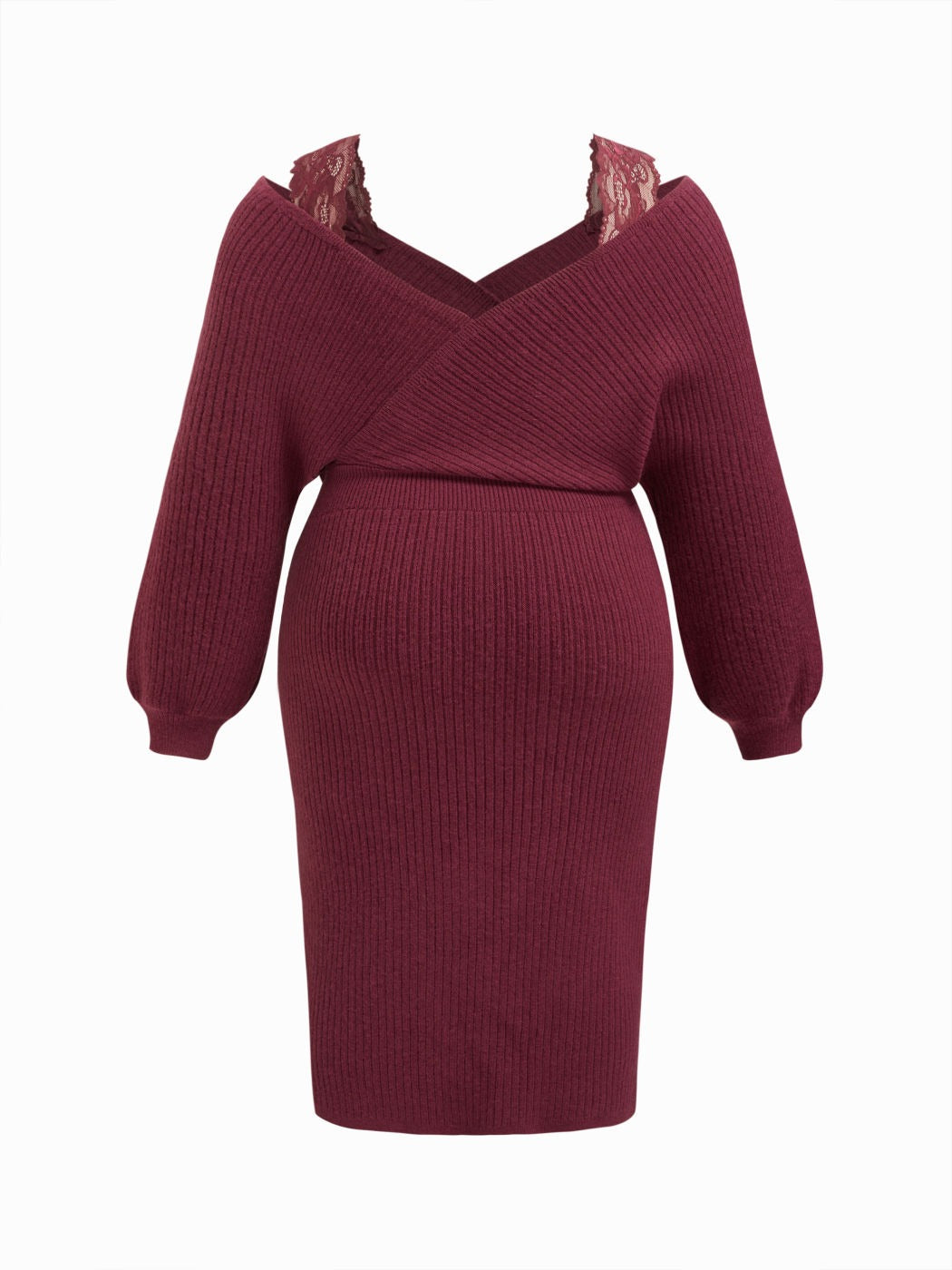 Knitted V-neck Split Lace Curve Dress