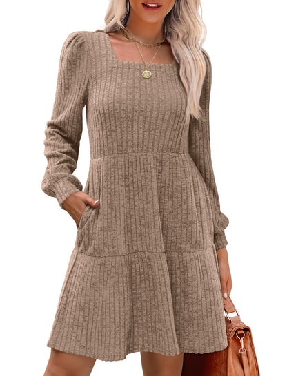 Women's Square Neck Tiered Knit Dress