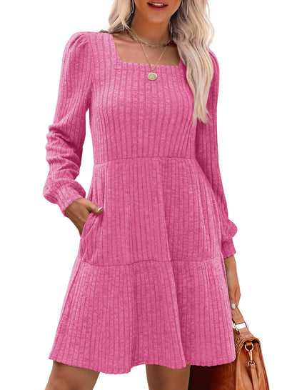 Women's Square Neck Tiered Knit Dress