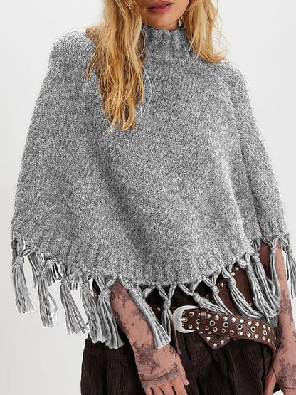 Fringe Asymmetrical Shawl Sweater Cape